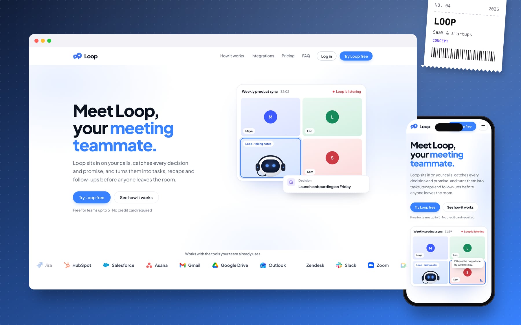 Loop website built from the brand