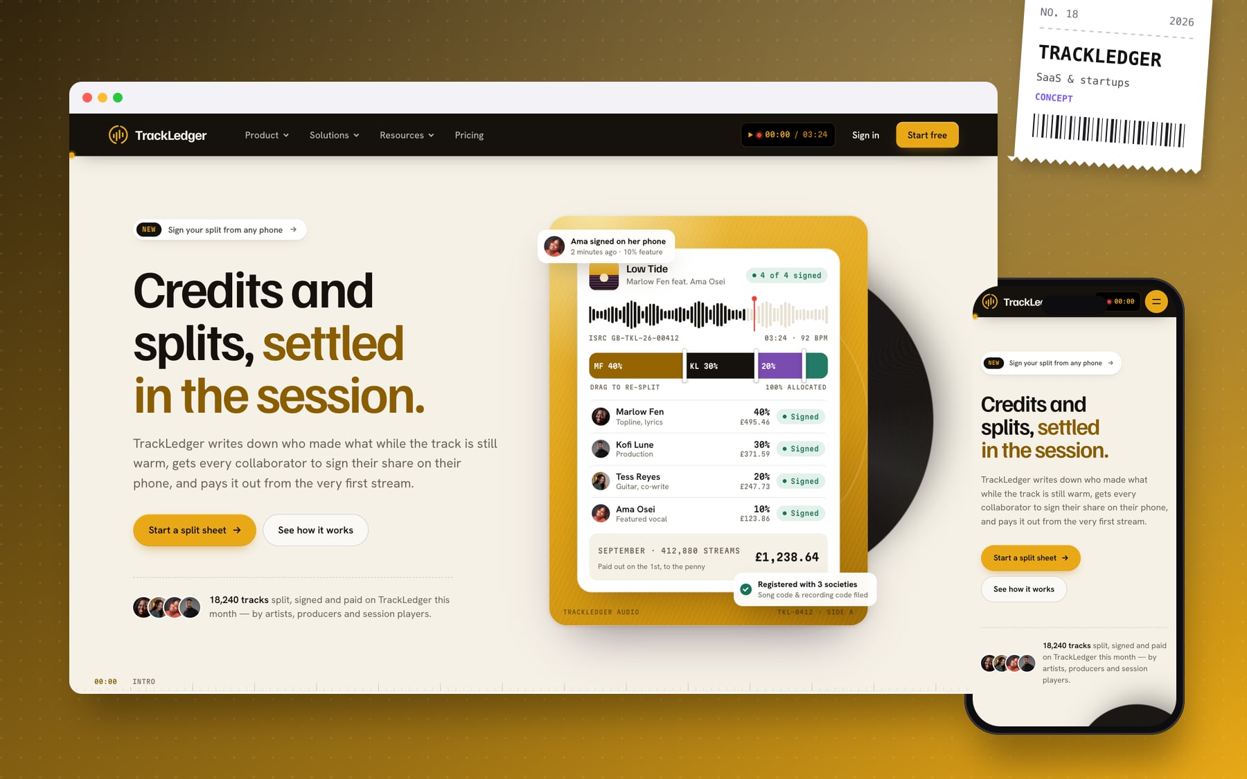TrackLedger website built from the brand